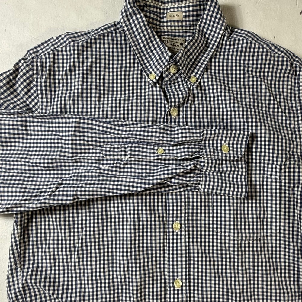 J.Crew Button Down Shirt Mens Medium Slim Fit‎ Gingham Navy Blue